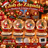 Glob de Zăpadă Premium de Crăciun cu Moș Crăciun, Bază tip Sanie, Muzică, Lumină LED și Efect de Ninsoare – 15 × 10 cm - detaliu produs