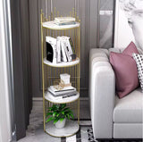 Etajera decorativa rotunda cu 4 niveluri, cadru auriu si polite albe, 32 x 32 x 95 cm - detaliu produs