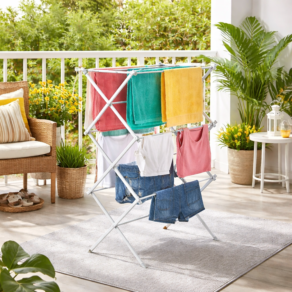 Uscator rufe metalic pliabil 3 niveluri, 11 bare, 74x103x38cm