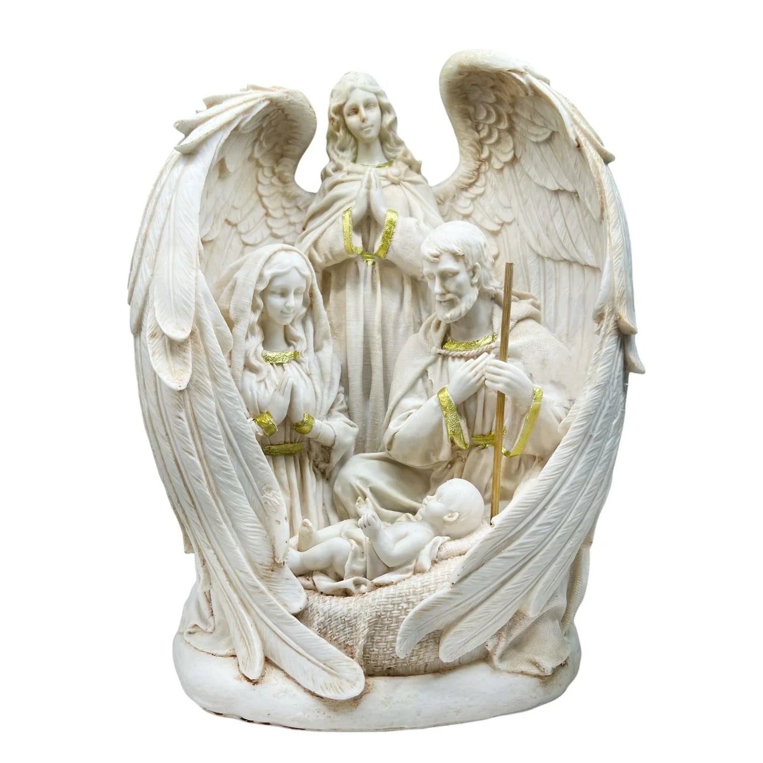 Statueta decorativa scena Nasterea Domnului cu inger decor religios elegant 23 x 15.5 x31 cm