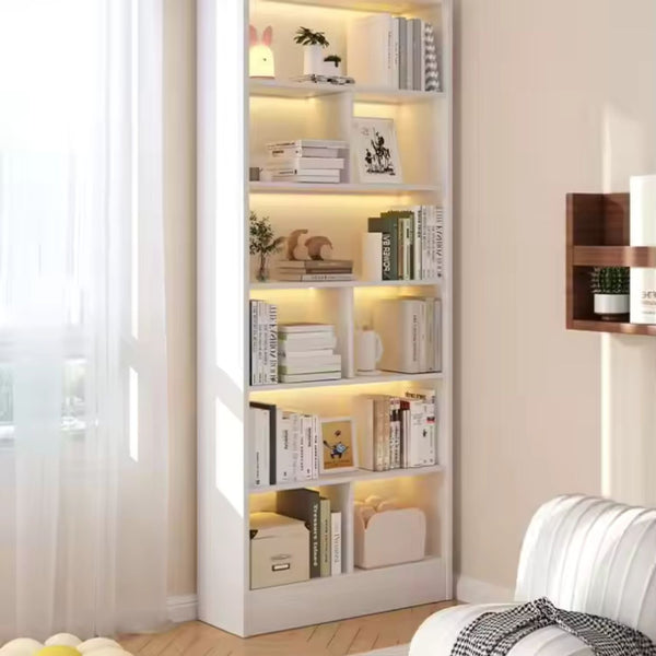 Bibliotecă cu 6 rafturi deschise, cadru lemn – alb/stejar negru, 180x60x24 cm