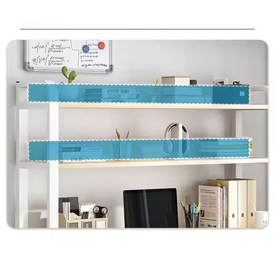RESIGILAT - Birou cu rafturi integrate pentru laptop sau calculator – 2 polițe de depozitare, cadru metalic – stejar/gri, 140x60 cm