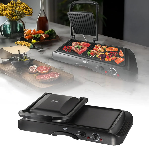 Grill și plită electrică 2 în 1 RAF  R.2695 – Putere 1600W, suprafata antiaderenta, temperatura reglabila, culoare negru