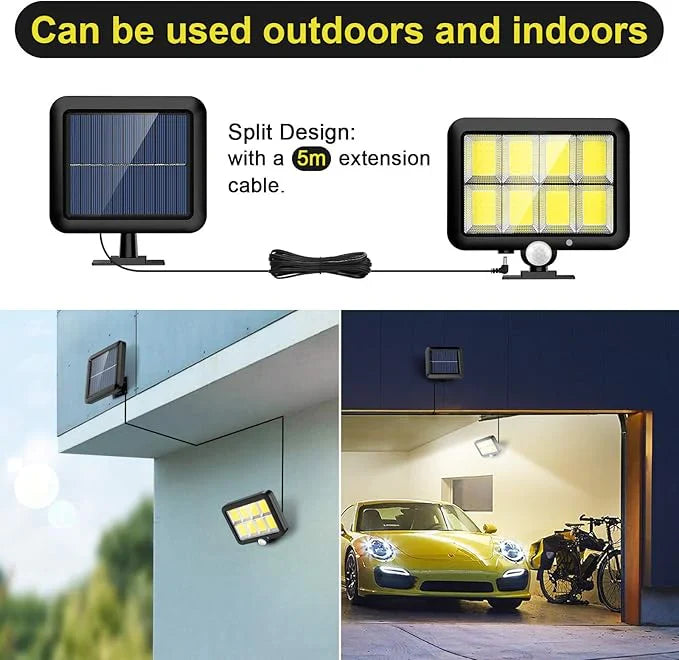 Lampa solara LED cu telecomanda, ajustabila, 8 COB LED, senzor miscare si lumina, baterie 2400 mAh, cablu 5 m, rezistenta la apa, negru
