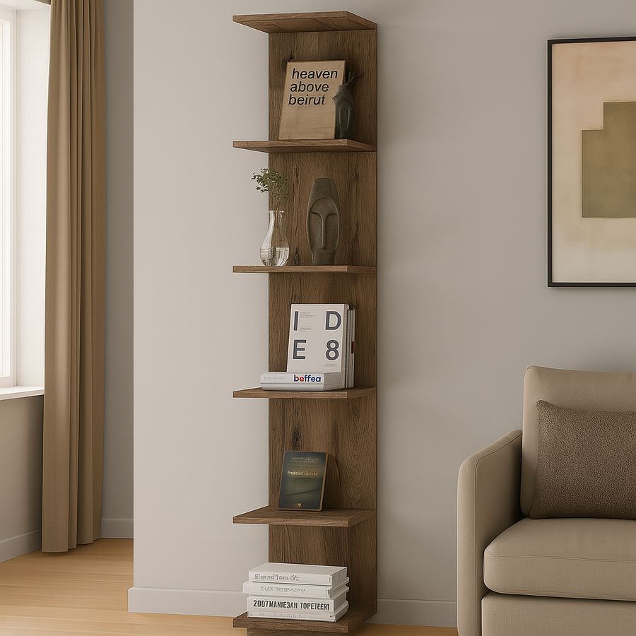 Bibliotecă de perete, 5 rafturi, design modern și compact, 180x34.6x31.5 cm