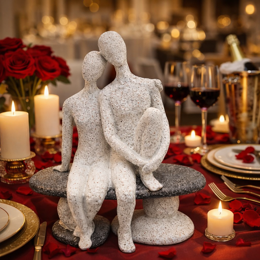 Statueta decorativa cuplu pe banca din rasina 20 cm