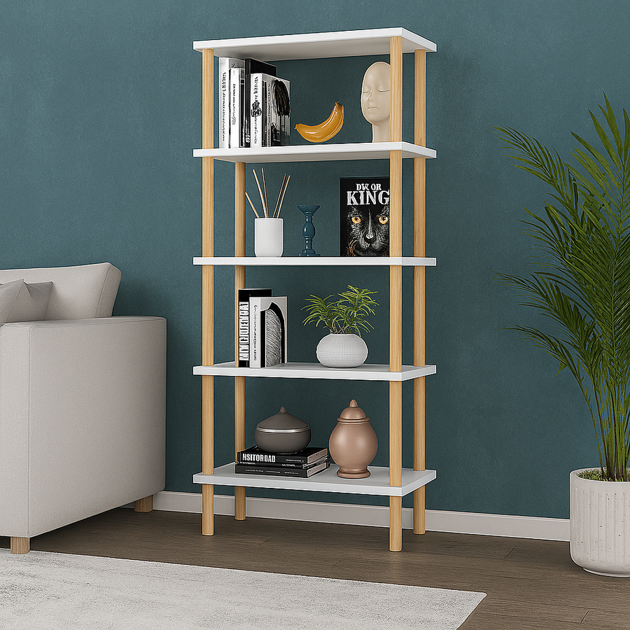 Raft cu 5 polite din bambus, 29x60x137 cm