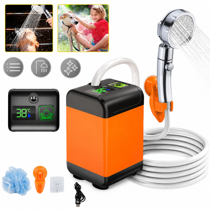 Dus Portabil Pentru Camping, Pompa De Dus Electrica Reincarcabila De 6000mAh Cu Afisaj Led Inteligent, 3 Moduri De Pulverizare, Kit De Dus Exterior Pentru Drumetii, Masina, Animale De Companie