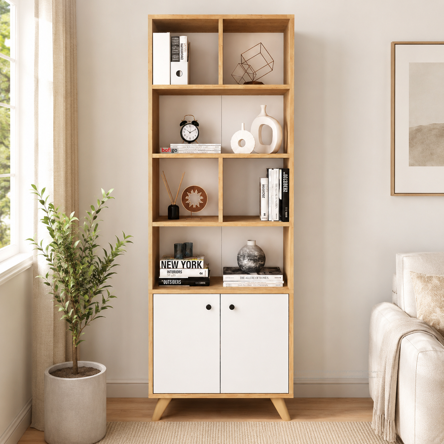 Biblioteca Inalta cu Rafturi pentru Living si Birou, PAL 18 mm, 64 x 30 x 186,9 cm