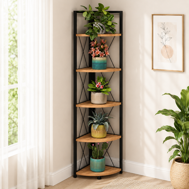 Suport de Colt pentru Plante cu 5 Rafturi, Cadru Metalic, 34 x 160 cm