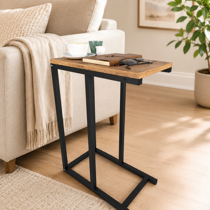 Masuta laterala din metal 45 x 25 cm, side table, masuta canapea compacta, cadru metalic + blat PAL melaminat 18 mm, greutate redusa se misca usor, perfecta langa canapea sau pat, stil modern industrial