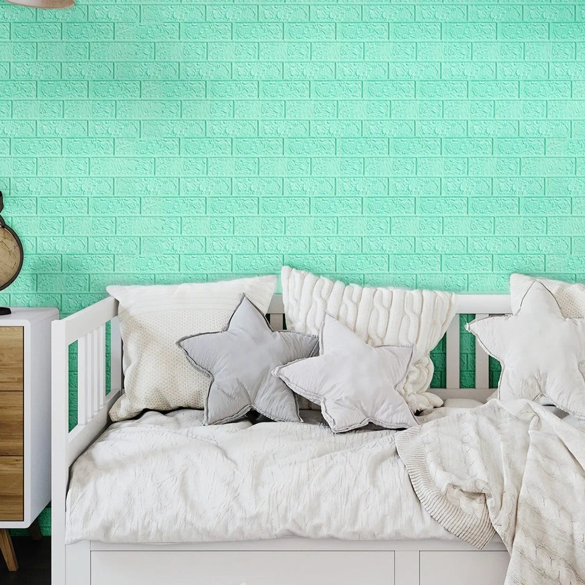 Tapet 3D caramida Verde auto-adeziv pentru interior, 70 x 77 cm