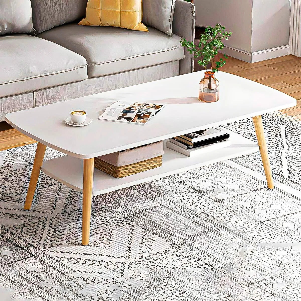 Masuta de cafea dreptunghiulara, cu colturi rotunjite, 2 niveluri, 100x48x42 cm