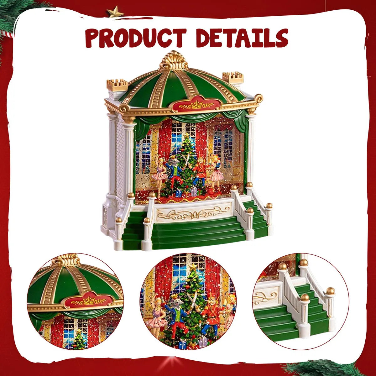 Glob de Zapada LED Scena Balet Spargatorul de Nuci – Decor Clasic cu Ninsoare, sunete si Lumini, 25x20x10 cm