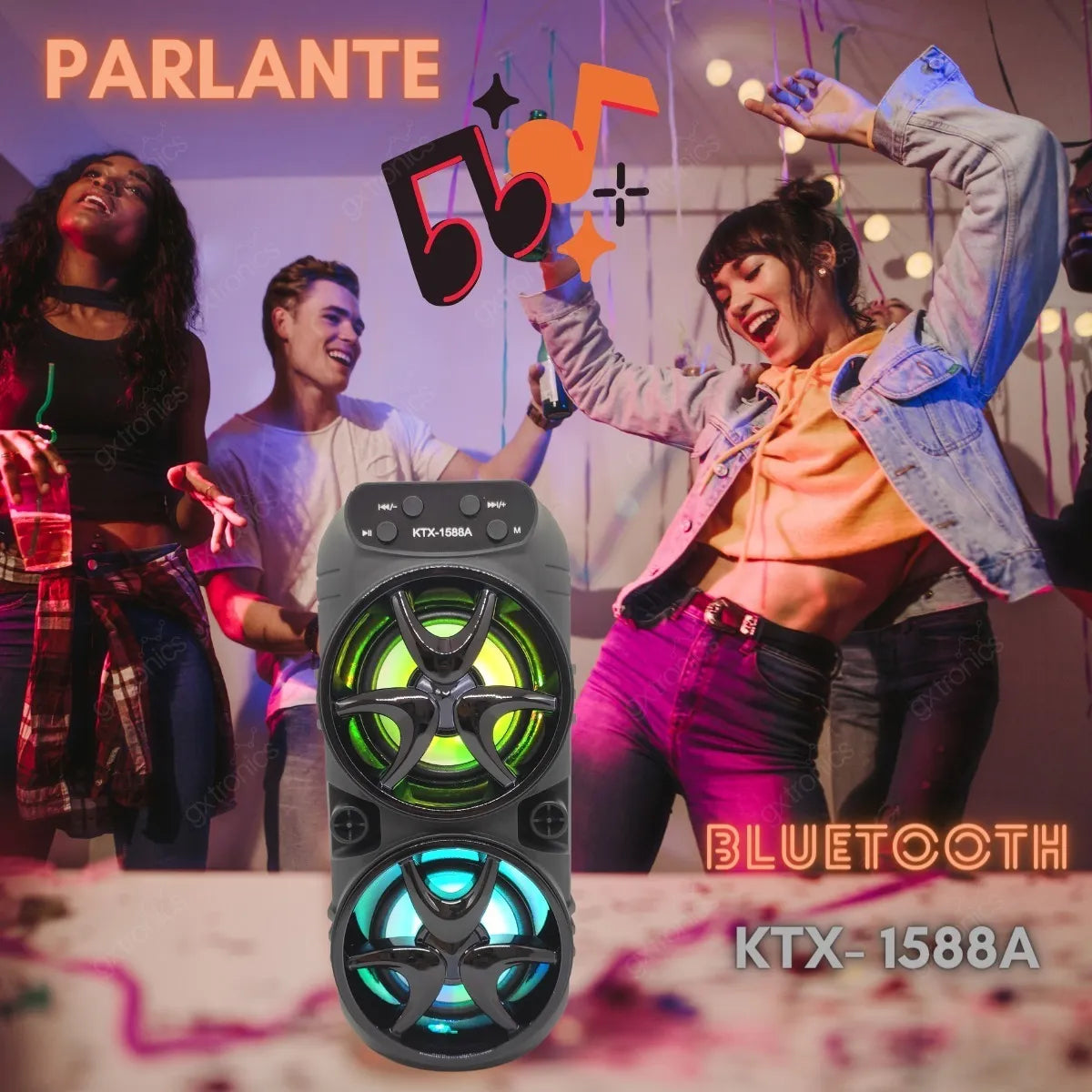 Boxa Bluetooth Wireless KTX-1588A cu Lumini RGB și Funcție Stereo Wireless Twin
