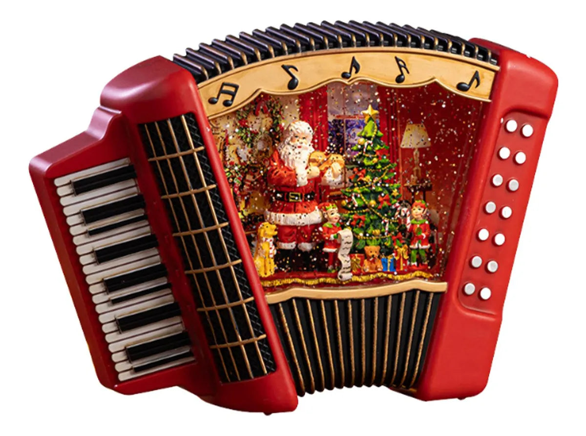 Acordeon decorativ Craciun premium cu lumini, muzica si glob cu zapada