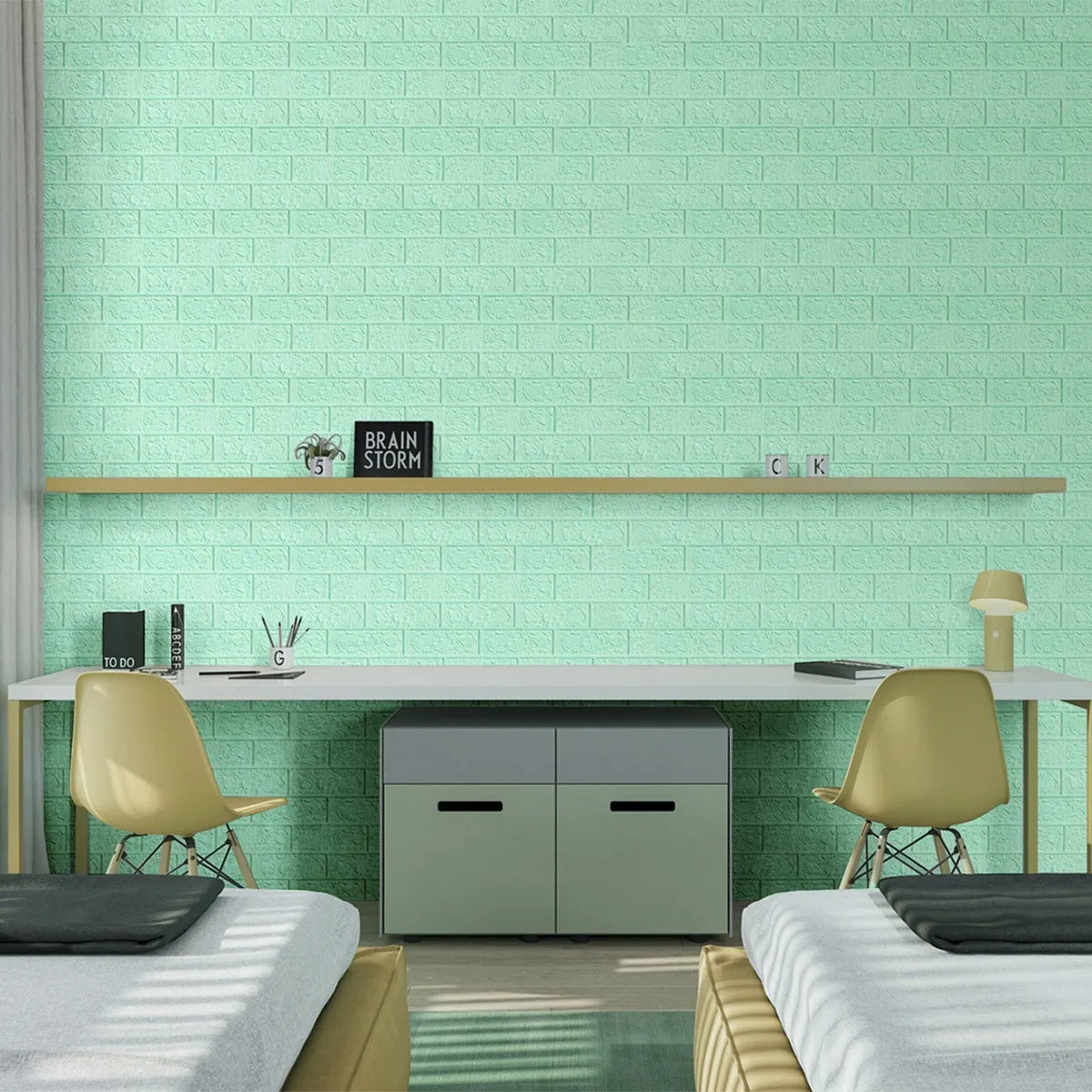 Tapet 3D caramida Verde auto-adeziv pentru interior, 70 x 77 cm