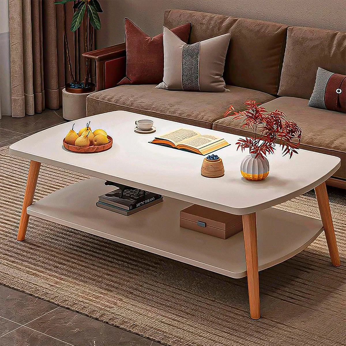 Masuta de cafea dreptunghiulara, cu colturi rotunjite, 2 niveluri, 100x48x42 cm