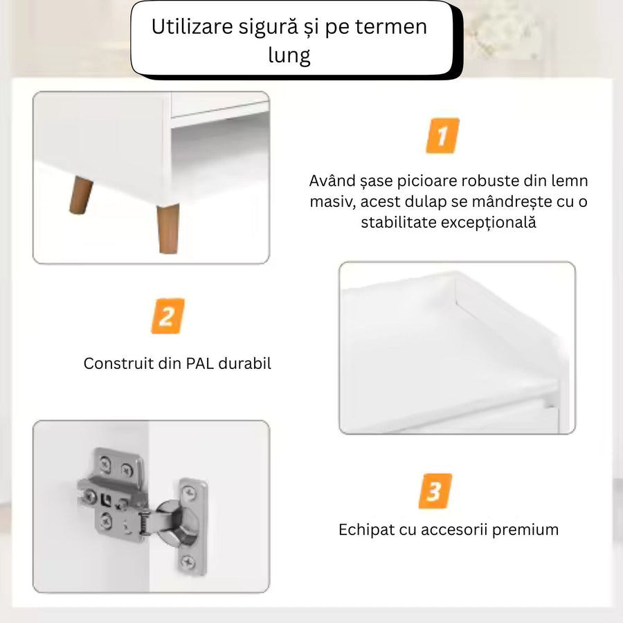 Dulap pantofi, din PAL, cu rafturi multiple – 120/140x32x100 cm, Alb/Gri