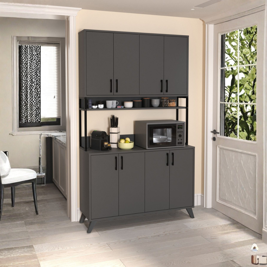 RESIGILAT - Dulap multifuncțional cu 8 uși, 120x40x202 cm, alb, cu structură metalică rezistentă