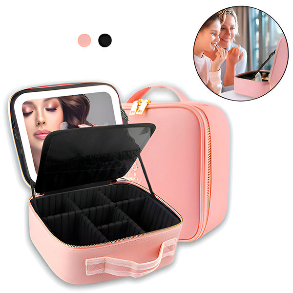 RESIGILAT - Geanta Cosmetica Pentru Make-up cu Oglinda LED  cu Touch, 26x23x11 cm