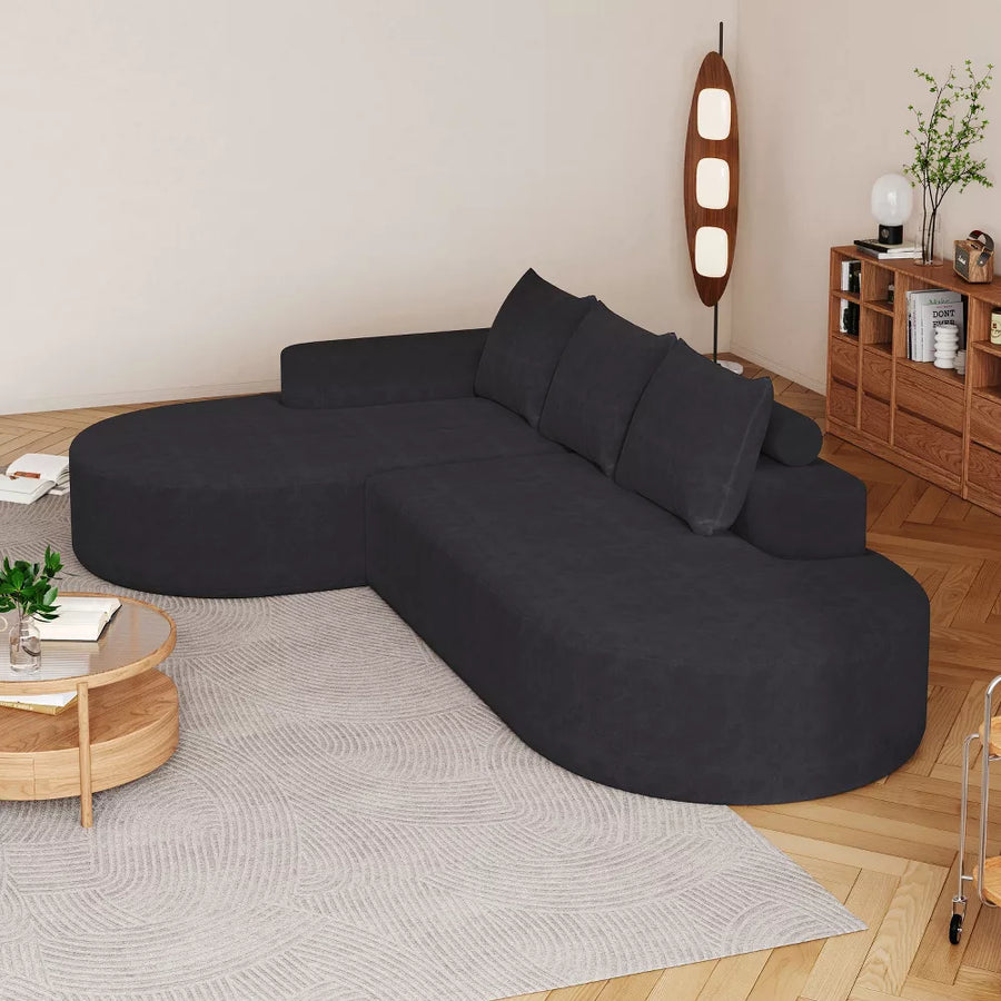 Canapea Coltar Premium Memory Foam HD 275x175x70 cm Material Plusat Reiat cu Dungi Groase