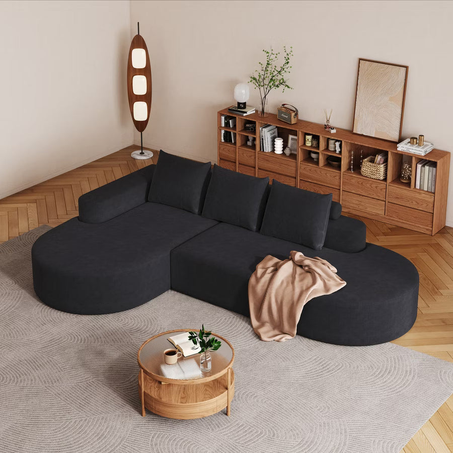 Canapea Coltar Premium Memory Foam HD 275x175x70 cm Material Plusat Reiat cu Dungi Groase
