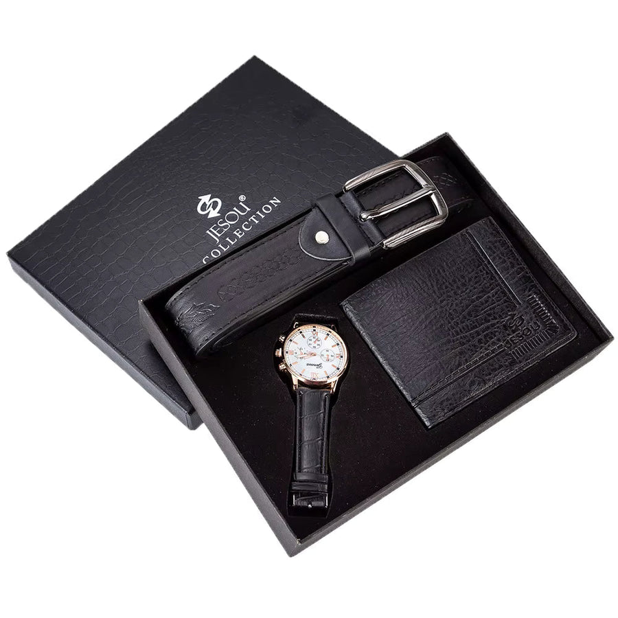 Set Cadou Barbati – Portofel, Curea si Ceas Casual din Imitatie Piele Premium
