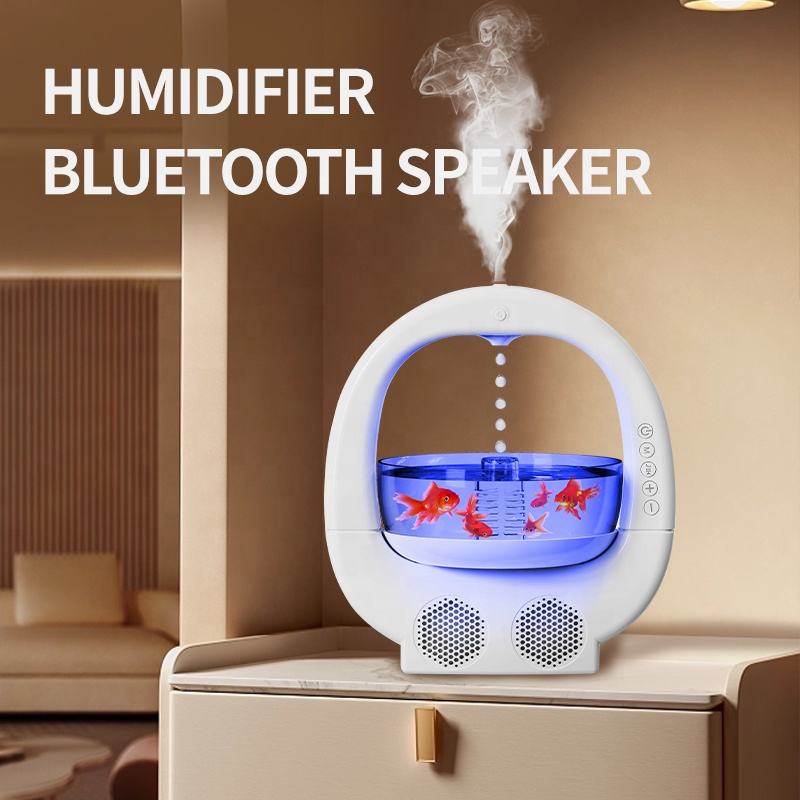 Umidificator cu Bol Decorativ, Boxa Bluetooth si Iluminare RGB, 700 ml, dimensiuni 23 x 25.6 x 16.2 cm, din ABS, alb