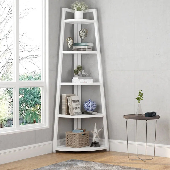 Raft biblioteca de colt cu 5 polite, alb, 52 x 34 x 110cm