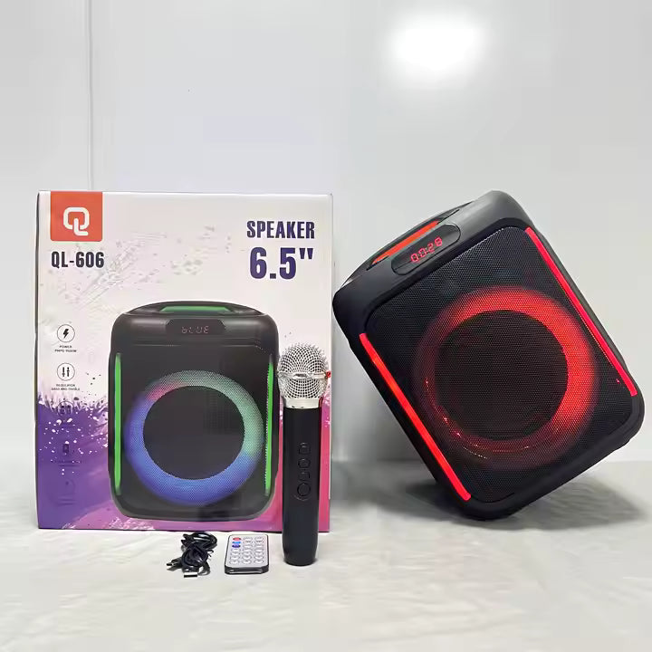 Boxa portabila QL-606 cu microfon wireless, 20W, Bluetooth 5.2, efecte LED RGB și funcție Karaoke