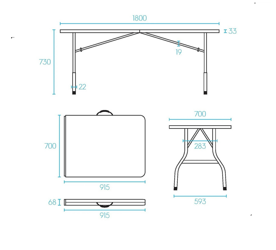 Masa pliabila 4 persoane din otel si HDPE, 180x70x74 cm, culoare alba