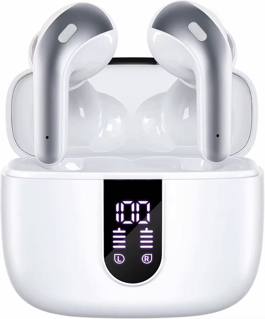 Casti Wireless In-Ear Bluetooth 5.4 Rezistente la Apa cu Display Baterie si Fast Pairing