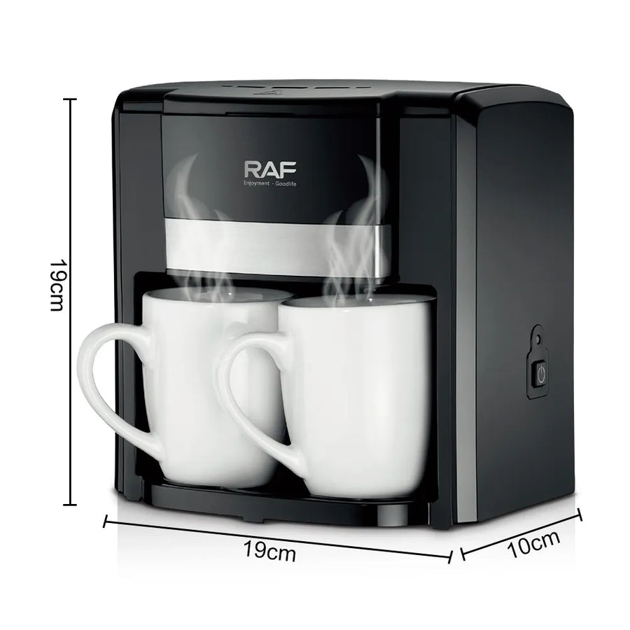 Aparat de cafea RAF 1000W cu 2 cani ceramice si lingura de masurare incluse, 420ml