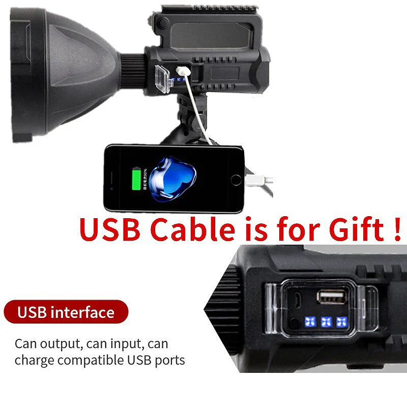 Lanternă Profesionala LED cu Încarcare solara, USB, trepied și 6 Moduri de Iluminat, 3 lentile colorate