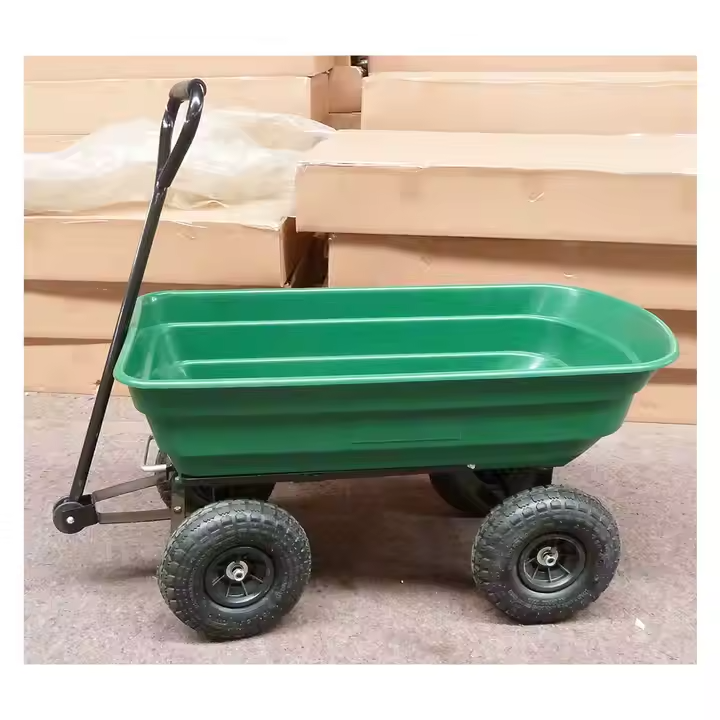 Carucior pentru gradina si curte, cuva basculanta, 125 L, roti cauciuc, verde
