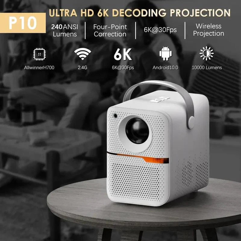 Proiector Portabil P10 Full HD 1080p, Android 10, WiFi & Bluetooth, 240 ANSI – Ideal pentru Filme și Netflix în Cameră Întunecată
