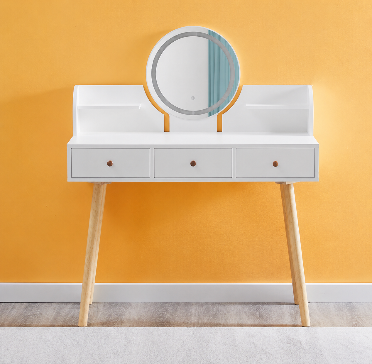 RESIGILAT - Masa de toaleta cu oglinda 100x120x40 cm design modern alba cu sertare si rafturi