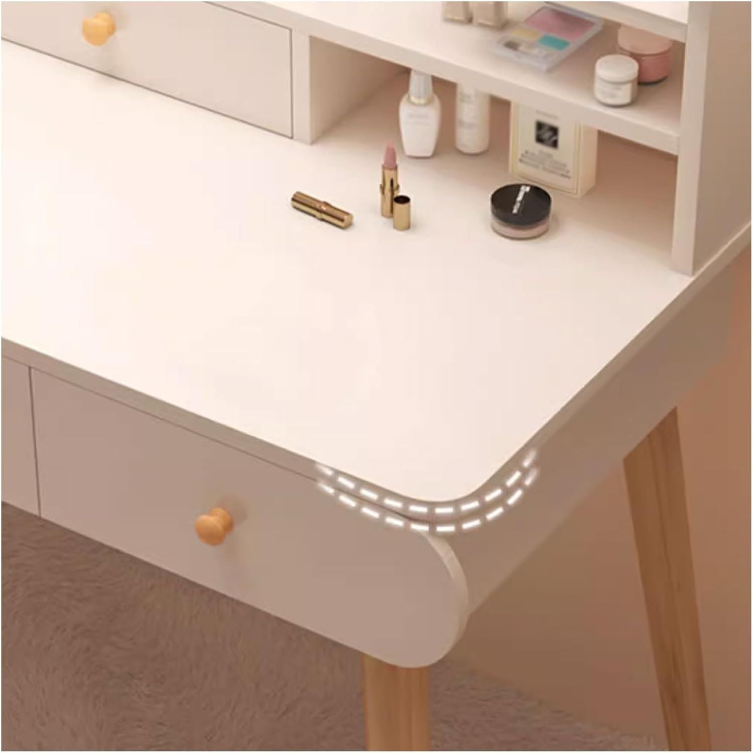 RESIGILAT - Masa de toaleta cu oglinda 100x120x40 cm design modern alba cu sertare si rafturi
