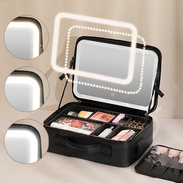 RESIGILAT - Geanta Cosmetica Pentru Make-up cu Oglinda LED  cu Touch, 26x23x11 cm