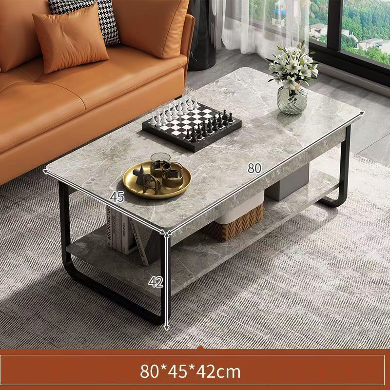 RESIGILAT - Masa de cafea rectangulara din MDF pentru living, cu o polita si cadru metalic