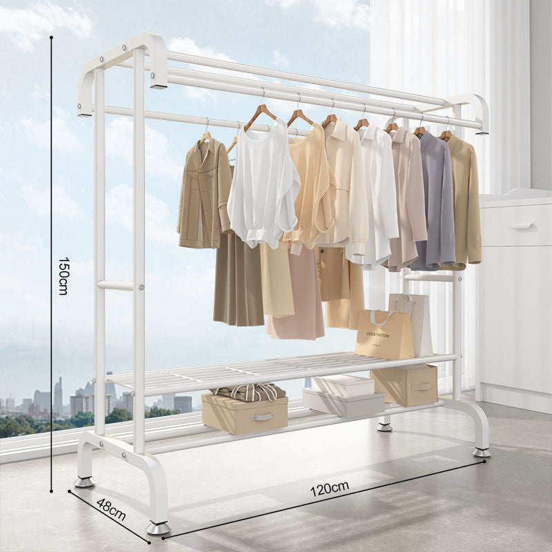 RESIGILAT - Suport dublu de umerase pentru haine, cu 1 suport de pantofi, din metal, cu raft depozitare deasupra – 50KG greutate maxima, 150x120x48cm