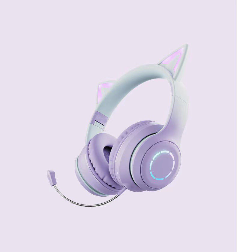 Casti wireless pliabile cu urechi de pisica iluminate LED, Bluetooth 5.0, Bass Stereo
