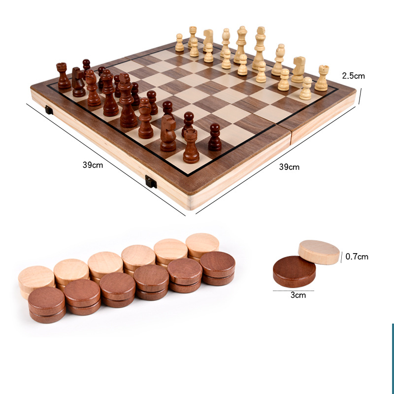 Set Joc 3 în 1: Șah, Dame și Table – Din Lemn Natural, Pliabil, Magnetic