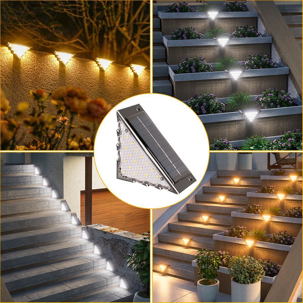 Set 2 Lampi Solare LED pentru Trepte si Terasa – Triunghiulara, 22 LED, Lumina Calda, Impermeabila
