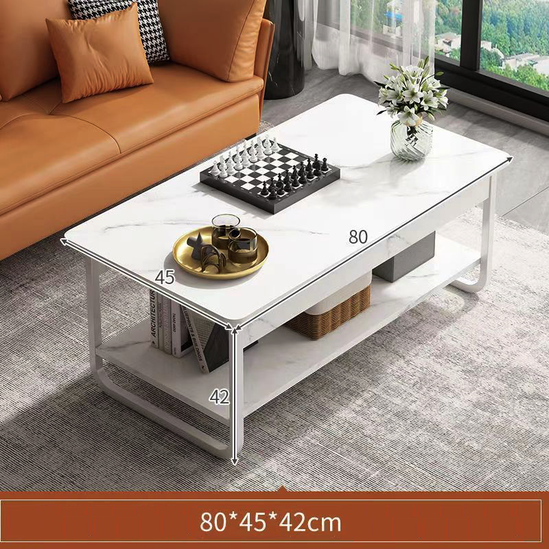 RESIGILAT - Masa de cafea rectangulara din MDF pentru living, cu o polita si cadru metalic