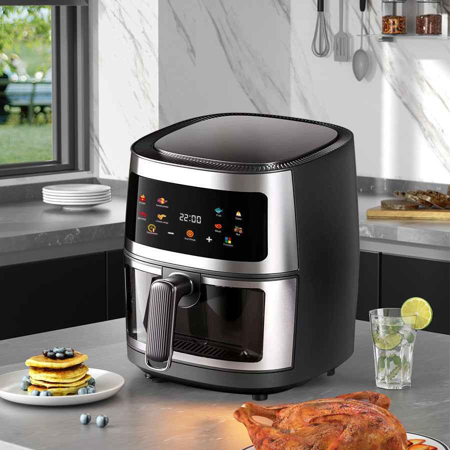 Friteuza cu aer cald, Air Fryer 10L, 2400 W, afisaj digital LCD color, Touch control, otel inoxidabil