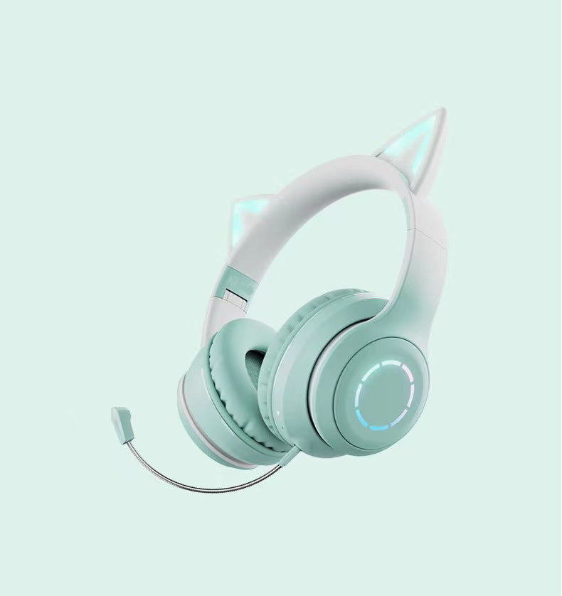 Casti wireless pliabile cu urechi de pisica iluminate LED, Bluetooth 5.0, Bass Stereo