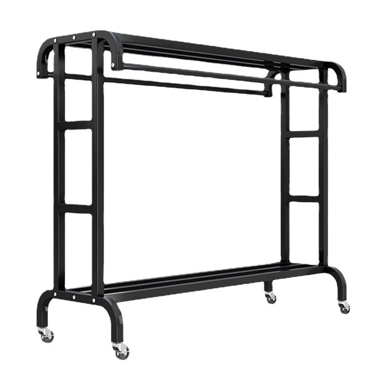 Suport dublu de umerase pentru haine, cu 1 suport de pantofi, din metal, cu raft depozitare deasupra – 50KG greutate maxima, 150 x 110 x 50cm