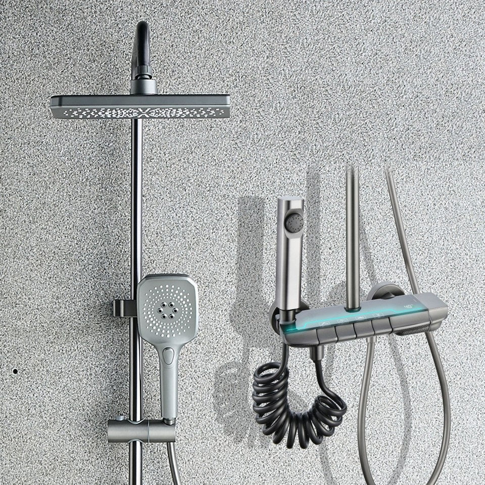 RESIGILAT - Coloana de Dus Smart, Afisaj LED Ceas, Grade, Control Termostatic, 4 Moduri de Pulverizare,Lumini LED, Materiale Premium, Para Dus, Robinet Ascuns, Fara Conectare Electrica